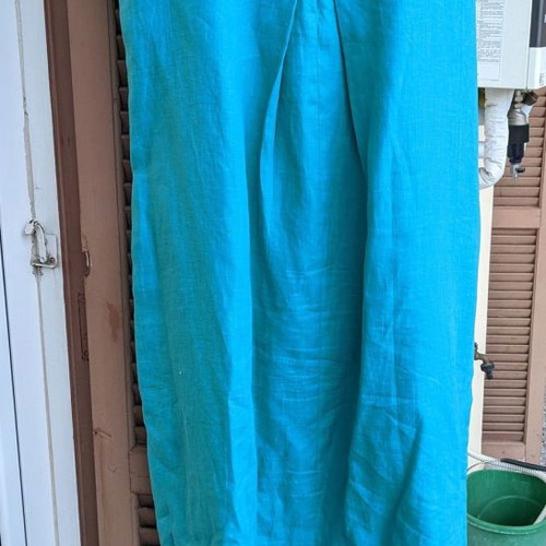 Depolo linen dress used, long turquoise with pockets