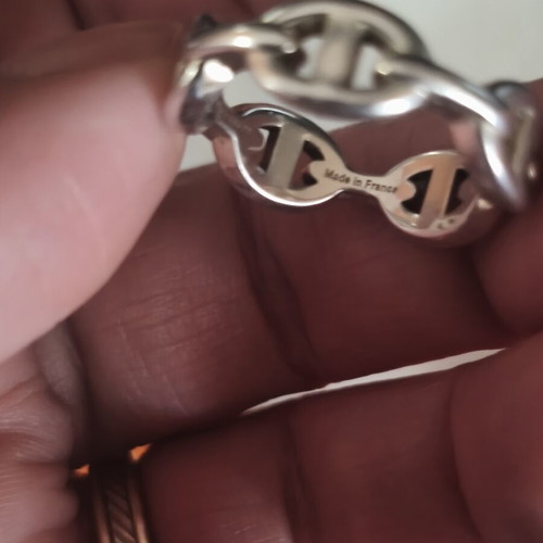 Gold-plated ring with chain design, like new, silver color, size 58-60