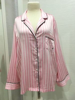 Victoria's Secret Pink Iconic Stripe satin long pajama top, size L