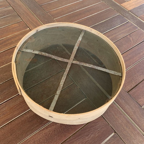 Traditional wooden flour sieve used, 29 cm