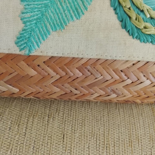 Handbag with embroidery used, bamboo handles, linen and cotton fabric