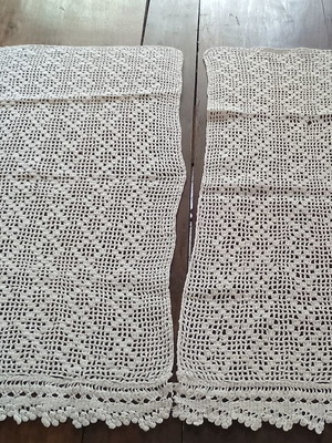 Vintage handmade lace curtains used, cottage style, 70×32 cm each