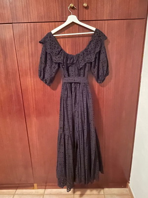 Φόρεμα KRV κεντητό αφόρετο, μαύρο, μέγεθος XL με ζώνη