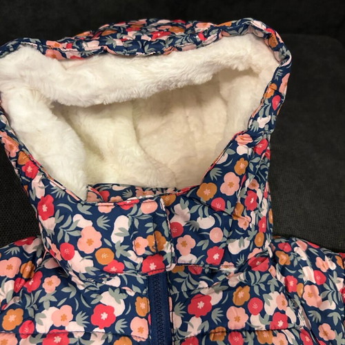 Children's floral blue jacket 86cm used with fur lining and hood