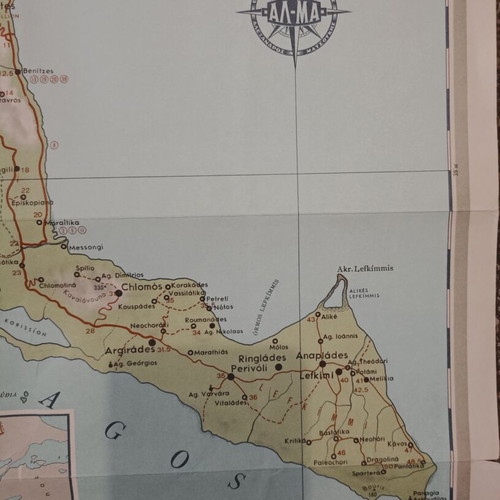 Corfu road and tourist map used, 1971 edition