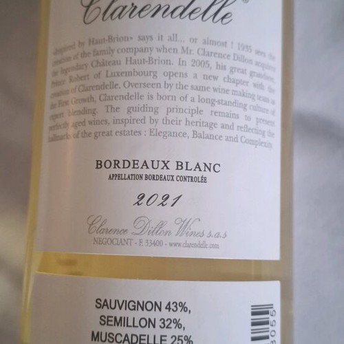 Bordeaux white wine Clarendelle Haut-Brion 2021 new