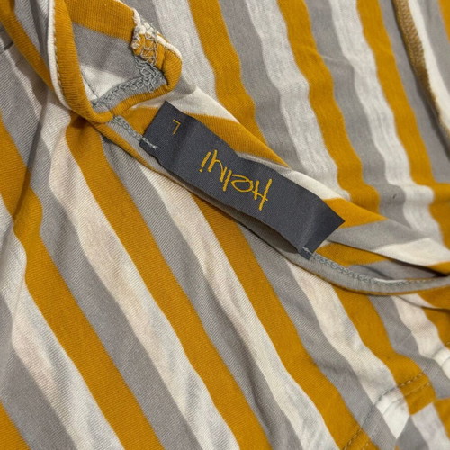 Helmi top size L like new, striped mustard, grey and white