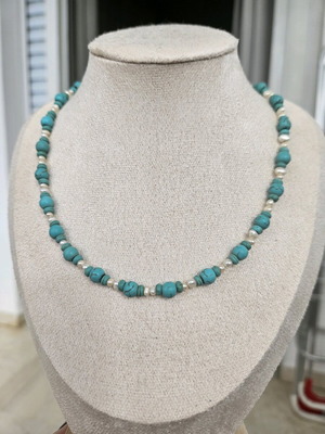 Handmade necklace with turquoise and freshwater pearls new