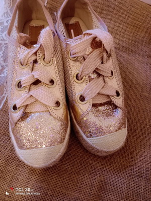 Espadrilles with laces new, size 40, rose gold glitter