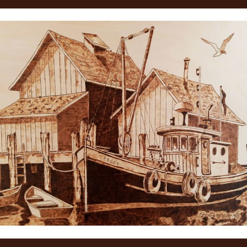 Woodburning painting Psaradiko new on basswood