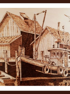 Woodburning painting Psaradiko new on basswood