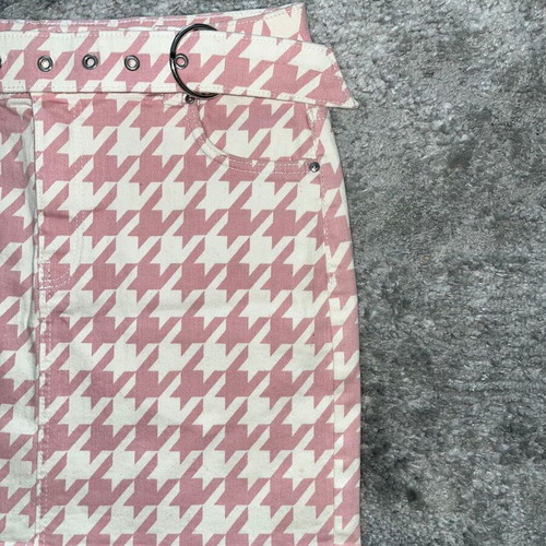 Houndstooth mini skirt Zara used, white and pink, size EU 36