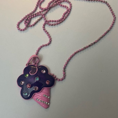 Necklace with ice cream pendant used, pink and purple