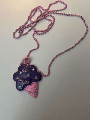 Necklace with ice cream pendant used, pink and purple