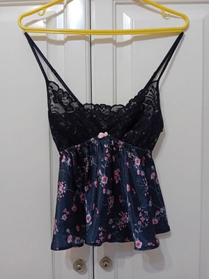 Jumelles lace and satin lingerie top, new, medium size, black multicolor