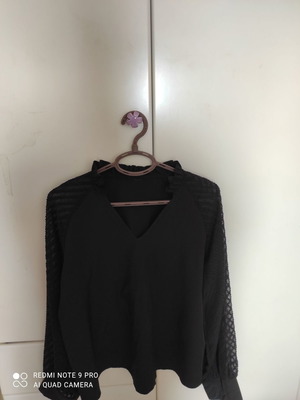 A.A UNDERWEAR blouse new, black, large with transparent sleeve
