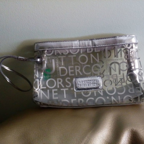 Benetton silver makeup bag new