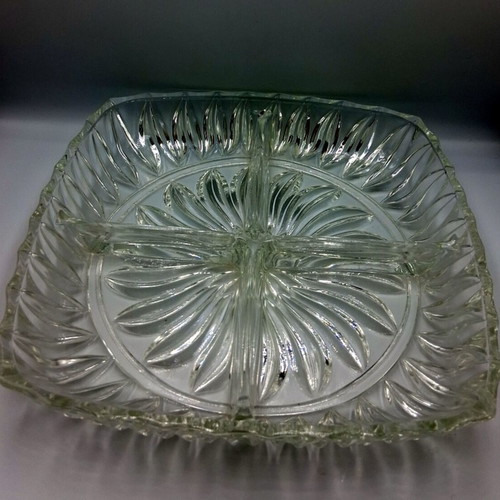 Vintage glass serving platter like new with four compartments
