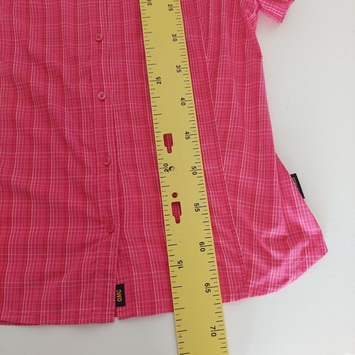 Jack Wolfskin women's short-sleeve checked shirt large, like new, fuchsia