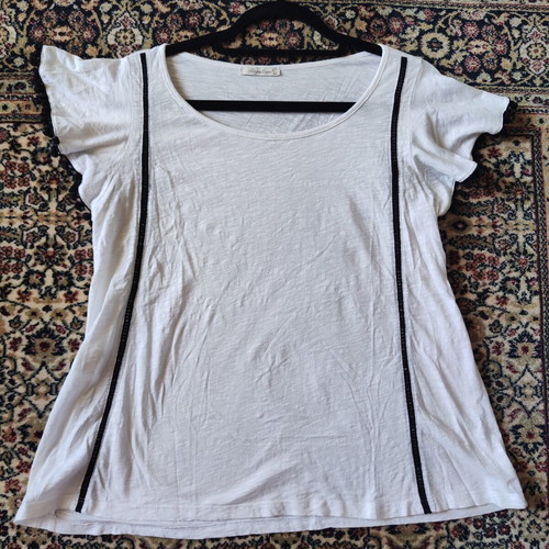 Regalinas White T-shirt with Black Pom Poms and Lace, like new, One Size