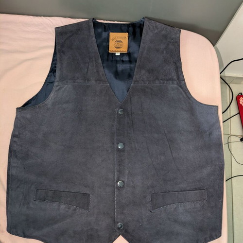 Glou men's vest made of genuine leather new, size XL, black and blue