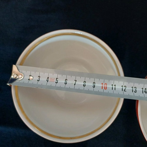 Porcelain bowls set new, vintage from USSR, red-white design