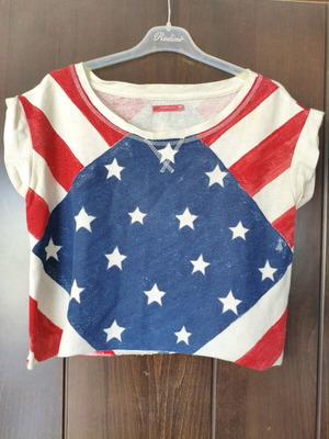 Bershka crop top blouse with American flag medium like new