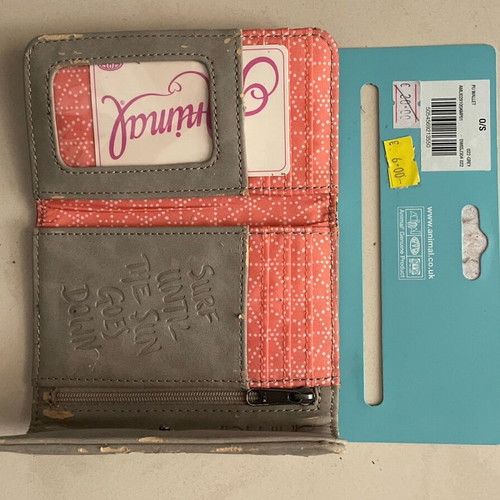 Animal wallet used, grey and beige with material wear