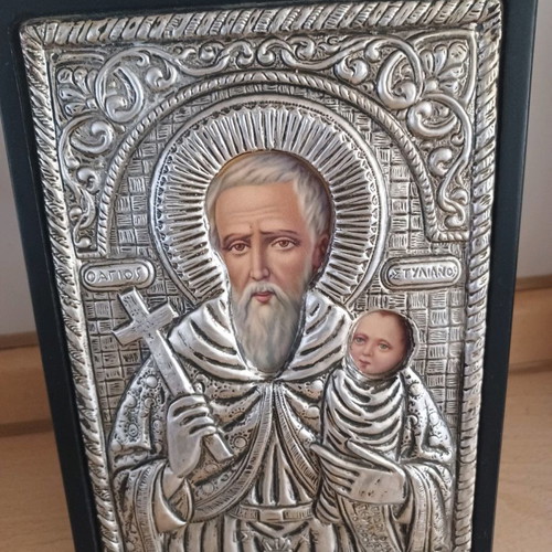 Saint Stylianos silver icon 9.25 20.5x14.8 cm