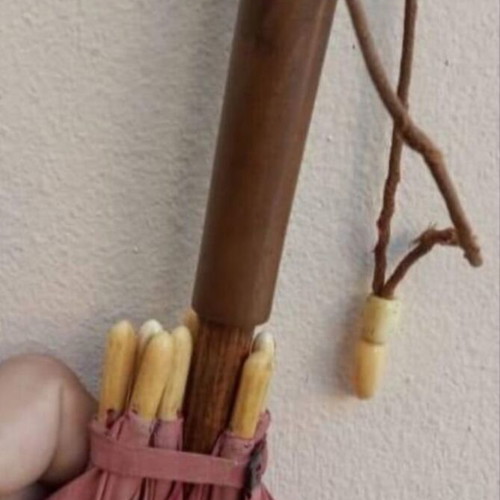 Umbrella vintage used with wooden handle and bone details, 68 cm