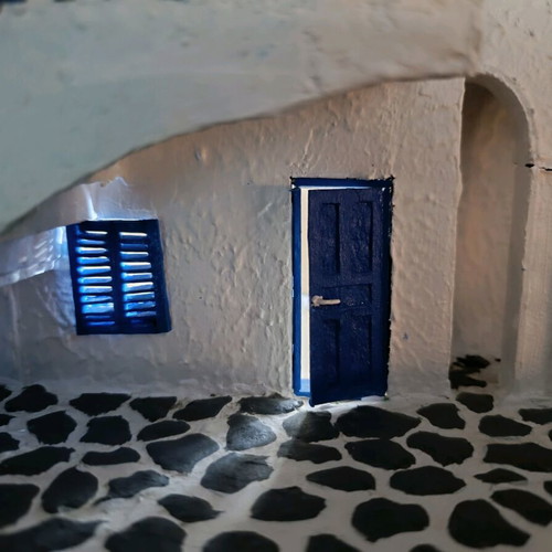 Handmade Cycladic House Diorama with LED Lighting like new