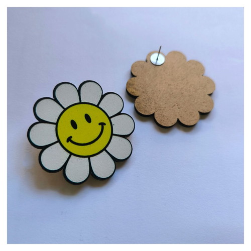 Daisies earrings new, handmade wooden stud