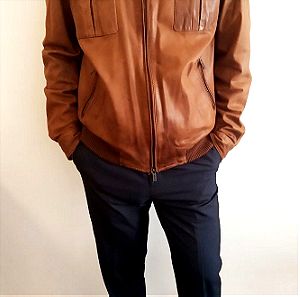 Ανδρικό MASSIMO DUTTI δερμάτινο jacket σε καφέ χρώμα