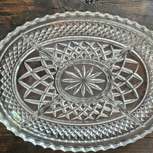 Vintage crystal hors d'oeuvre dish 5 compartments like new