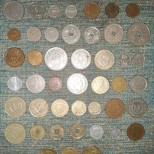 Collection of 45 used European coins, all different