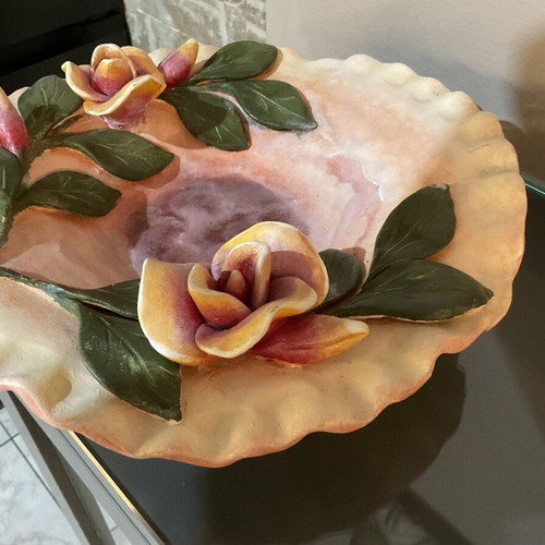 Handmade ceramic platter 33 cm, like new, hand-painted roses