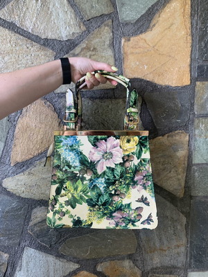 Vintage women's handbag with floral design and shoulder strap, new