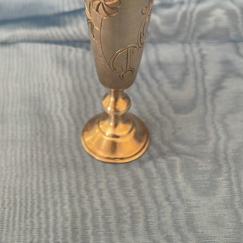 Silver Russian Empire shot glass used with floral engraving