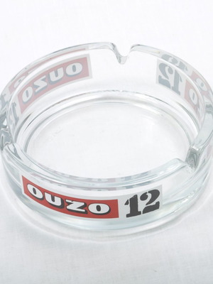 OUZO 12 Vintage Glass Advertising Ashtray OUZO 12