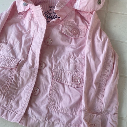 Benetton baby jacket pink with hood and striped lining, size 74 cm