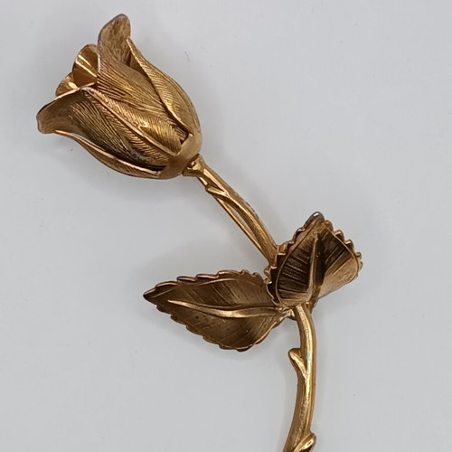 Giovanni vintage rose brooch, gold plated metal