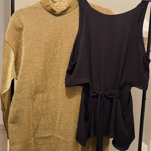 Zara Trafaluc black top medium with gold blouse dress gift like new