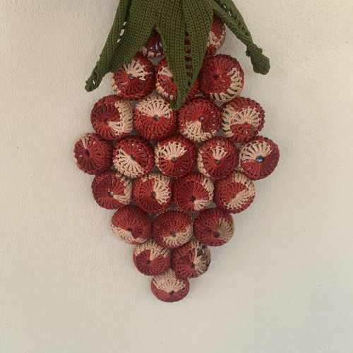 Handmade vintage crocheted grape decorations used, 1970s
