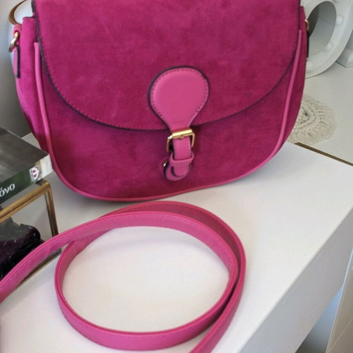Fuchsia crossbody bag with suede texture techno leather like new