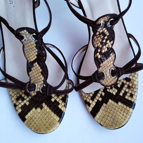UNÜTZER high heel sandals, brown suede snake print, size 40