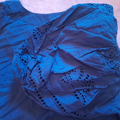 Karavan cropped shirt with balloon sleeves new, navy blue