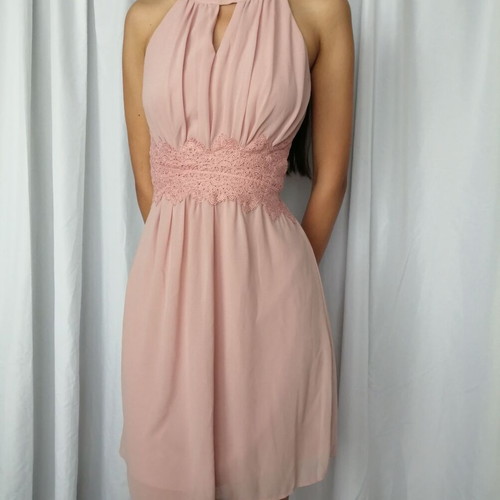 Vila pink elegant short dress with lace belt size S used