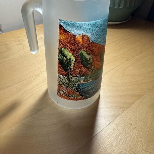 Pitcher with landscape by painter Pavlos Samiou like new
