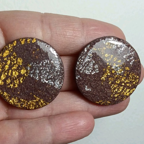 Polymer Clay Earrings new, beige with gold and silver finish