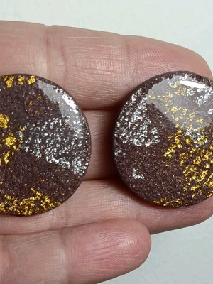 Polymer Clay Earrings new, beige with gold and silver finish